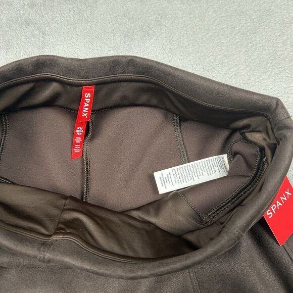 SPANX XS Petite Faux Suede High Waisted 20322R Chocolate Brown Slimming Leggings - Picture 5 of 12